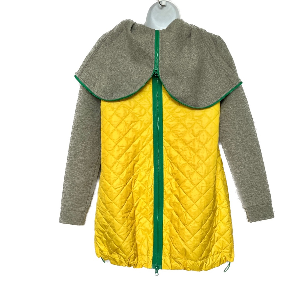 Awakening Tunic Gray & Yellow Quilted Yoga Hooded Top Size S Cotton Blend